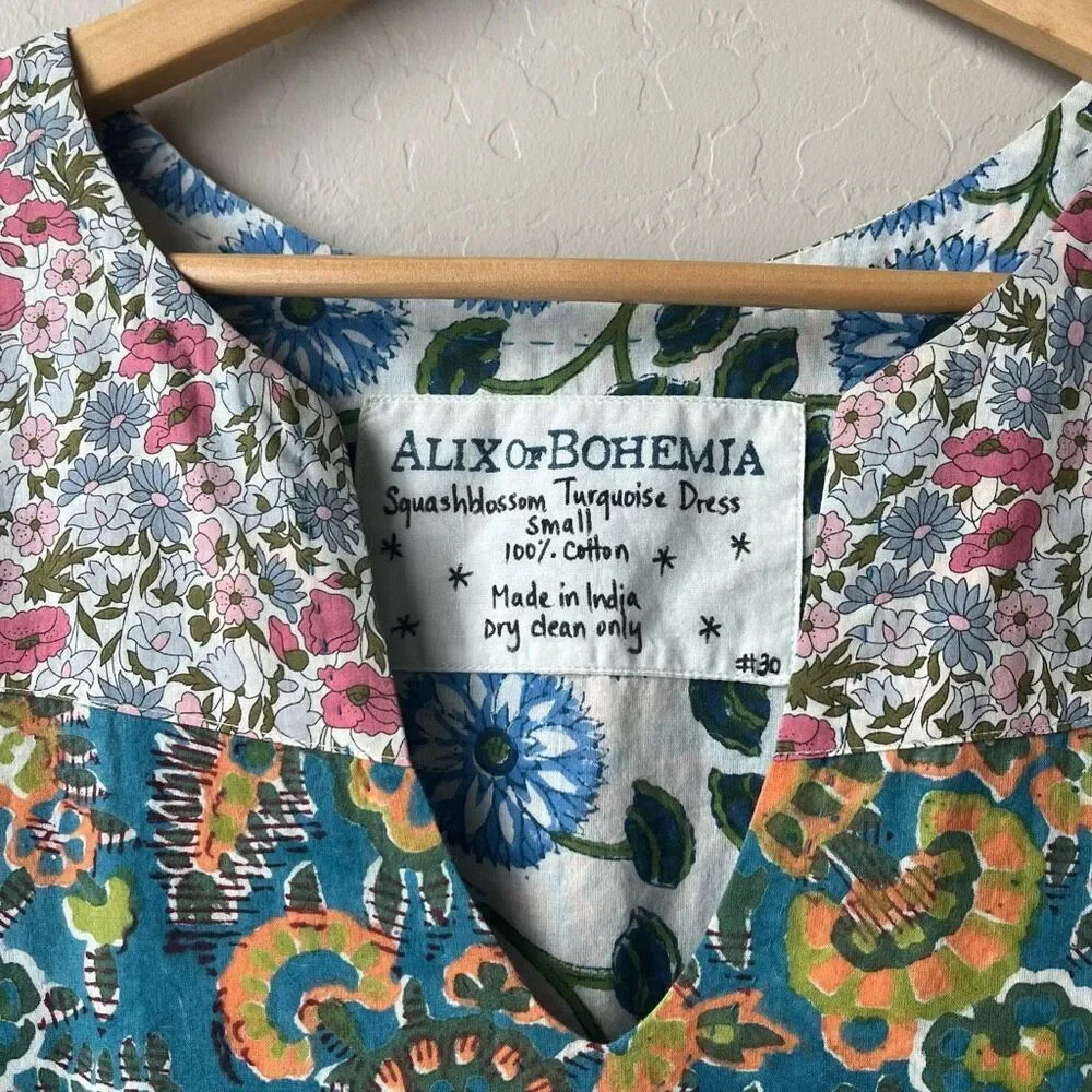 Alix of Bohemia Squash Blossom‎ Turquoise Print Tiered Mini Dress Size Small